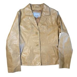 Y2K women’s beige patchwork leather jacket